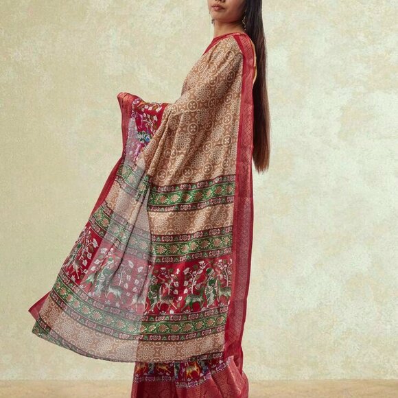 Brown and Red Dola Silk Saree - Buy Online | Muvvas Boutique - Picture 2 of 4